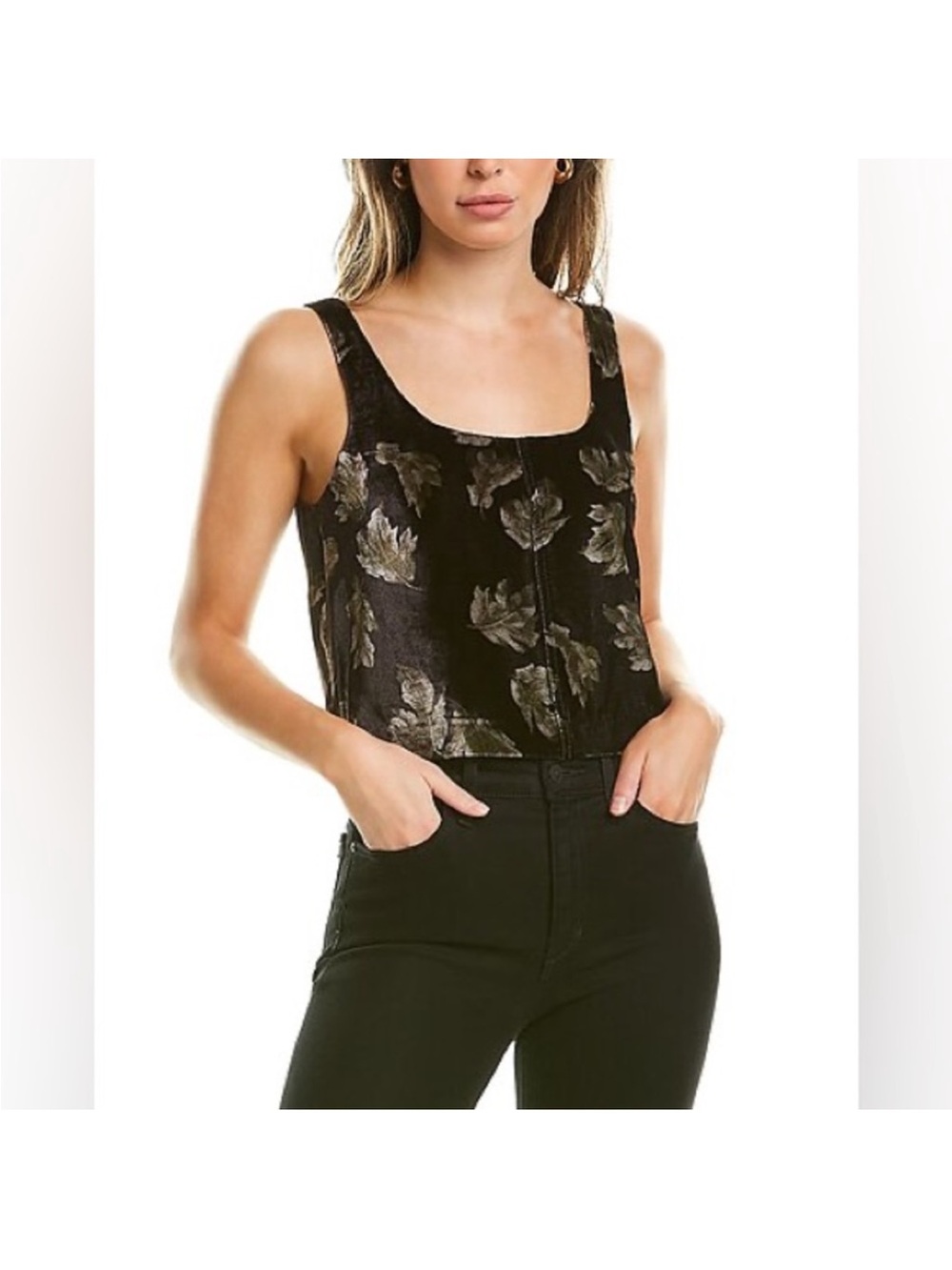 Vince Black Floral Velvet Crop Camisole